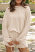 Solid Corded Knit Long Sleeve High Waist Short Set