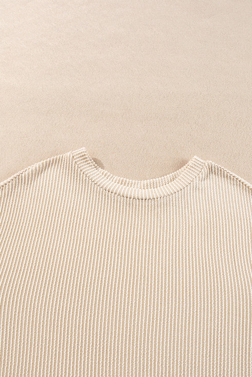 Solid Corded Knit Long Sleeve High Waist Short Set