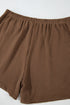 Solid Corded Knit Long Sleeve High Waist Short Set