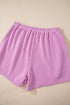 Solid Corded Knit Long Sleeve High Waist Short Set