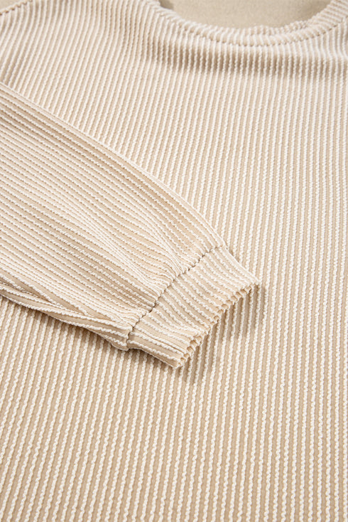 Solid Corded Knit Long Sleeve High Waist Short Set