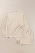Solid Corded Knit Long Sleeve High Waist Short Set