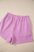 Solid Corded Knit Long Sleeve High Waist Short Set
