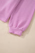 Solid Corded Knit Long Sleeve High Waist Short Set