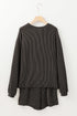 Solid Corded Knit Long Sleeve High Waist Short Set