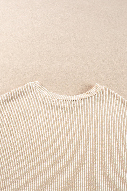 Solid Corded Knit Long Sleeve High Waist Short Set