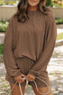 Solid Corded Knit Long Sleeve High Waist Short Set