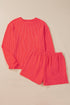 Solid Corded Knit Long Sleeve High Waist Short Set