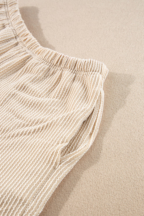 Solid Corded Knit Long Sleeve High Waist Short Set