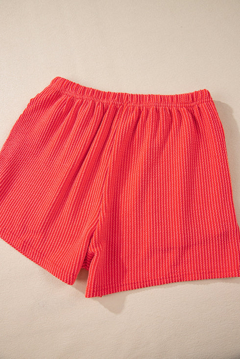 Solid Corded Knit Long Sleeve High Waist Short Set