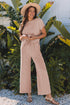 Solid Corded Knit Short Sleeve Wide Leg Pant Set