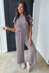 Solid Corded Knit Short Sleeve Wide Leg Pant Set