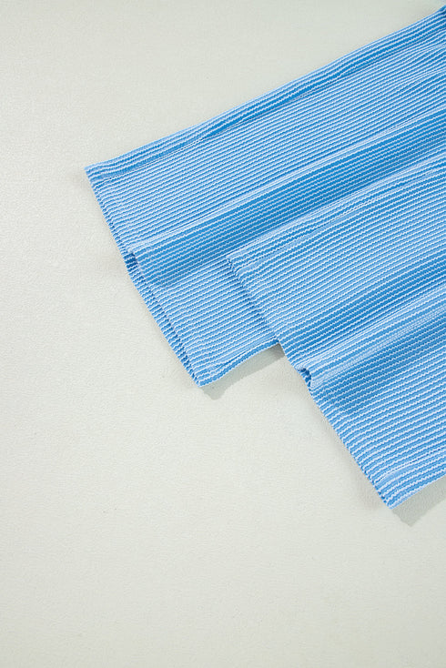 Solid Corded Knit Short Sleeve Wide Leg Pant Set