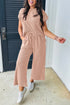 Solid Corded Knit Short Sleeve Wide Leg Pant Set