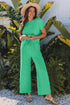 Solid Corded Knit Short Sleeve Wide Leg Pant Set