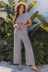 Solid Corded Knit Short Sleeve Wide Leg Pant Set