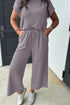 Solid Corded Knit Short Sleeve Wide Leg Pant Set