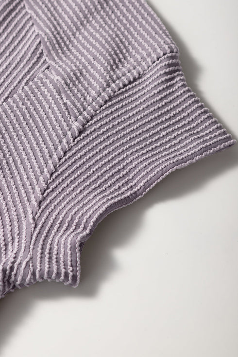 Solid Corded Knit Short Sleeve Wide Leg Pant Set