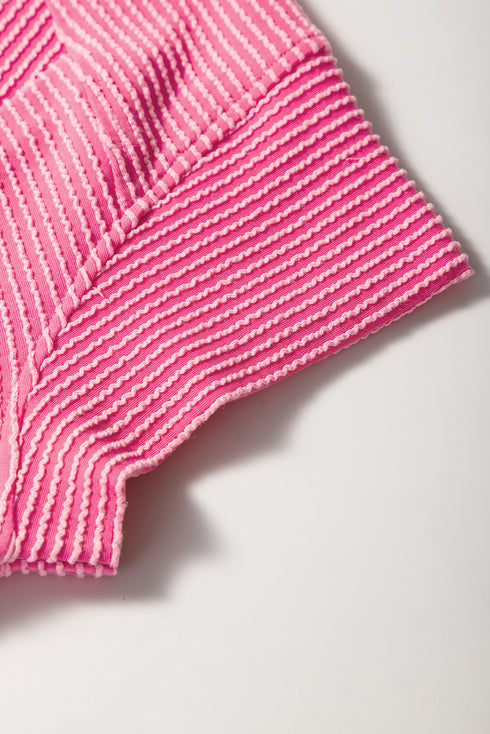 Solid Corded Knit Short Sleeve Wide Leg Pant Set