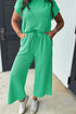 Solid Corded Knit Short Sleeve Wide Leg Pant Set