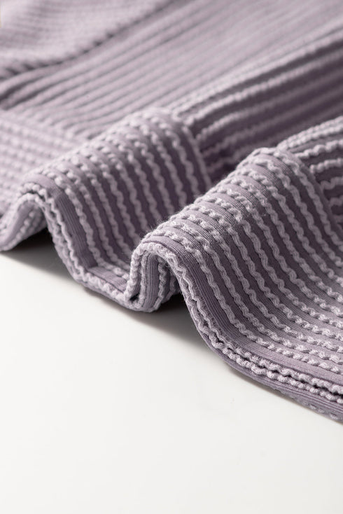 Solid Corded Knit Short Sleeve Wide Leg Pant Set