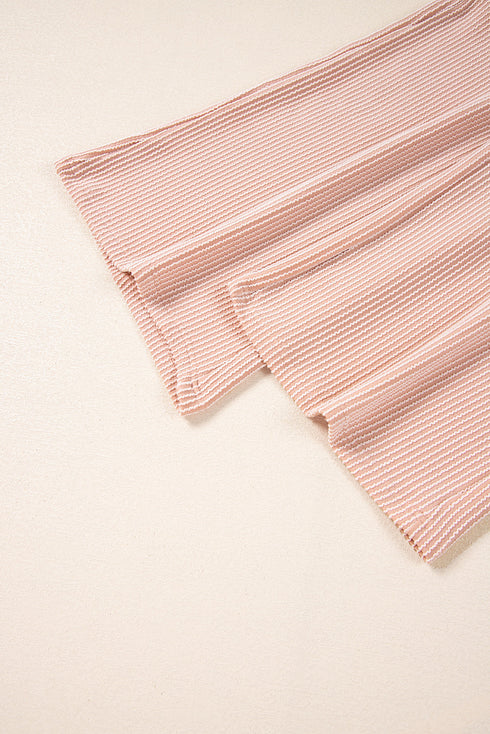 Solid Corded Knit Short Sleeve Wide Leg Pant Set