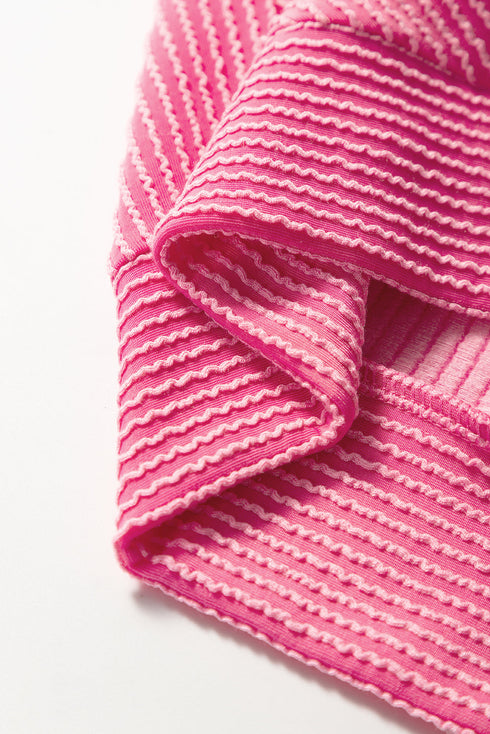 Solid Corded Knit Short Sleeve Wide Leg Pant Set