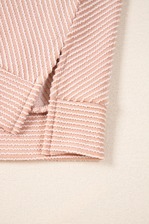 Solid Corded Knit Short Sleeve Wide Leg Pant Set