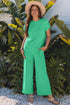 Solid Corded Knit Short Sleeve Wide Leg Pant Set