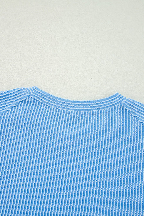 Solid Corded Knit Short Sleeve Wide Leg Pant Set