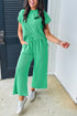 Solid Corded Knit Short Sleeve Wide Leg Pant Set