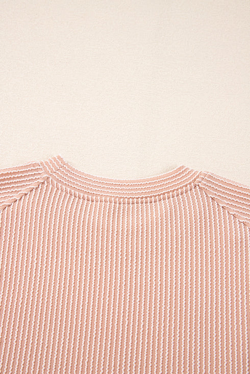 Solid Corded Knit Short Sleeve Wide Leg Pant Set