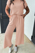 Solid Corded Knit Short Sleeve Wide Leg Pant Set