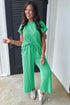 Solid Corded Knit Short Sleeve Wide Leg Pant Set
