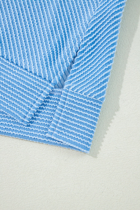 Solid Corded Knit Short Sleeve Wide Leg Pant Set