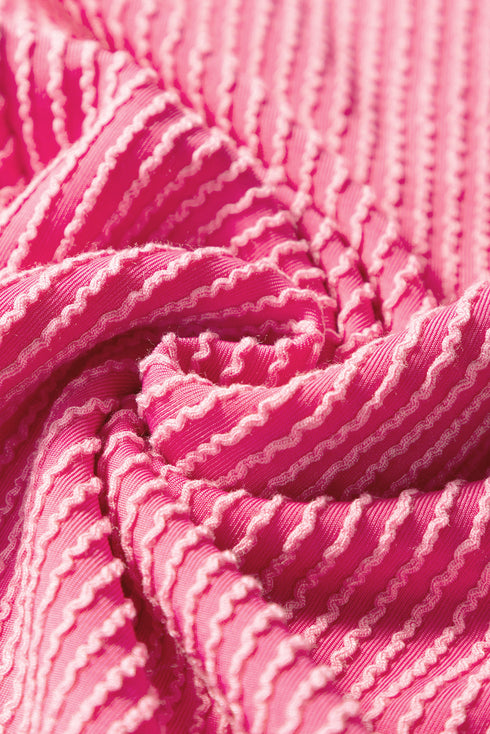 Solid Corded Knit Short Sleeve Wide Leg Pant Set