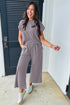 Solid Corded Knit Short Sleeve Wide Leg Pant Set