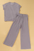 Solid Corded Knit Short Sleeve Wide Leg Pant Set