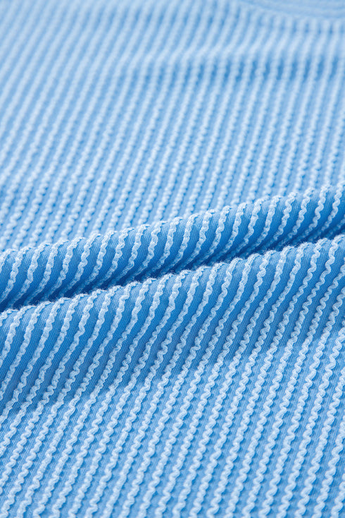 Solid Corded Knit Short Sleeve Wide Leg Pant Set