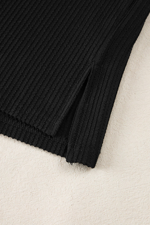 Solid Corded Textured Knit Exposed Stitching T-shirt
