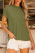 Solid Corded Textured Knit Exposed Stitching T-shirt