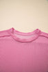 Solid Corded Textured Knit Exposed Stitching T-shirt