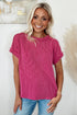 Solid Corded Textured Knit Exposed Stitching T-shirt