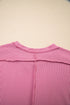Solid Corded Textured Knit Exposed Stitching T-shirt