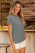 Solid Corded Textured Knit Exposed Stitching T-shirt