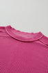Solid Corded Textured Knit Exposed Stitching T-shirt