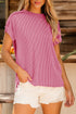Solid Corded Textured Knit Exposed Stitching T-shirt