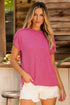Solid Corded Textured Knit Exposed Stitching T-shirt