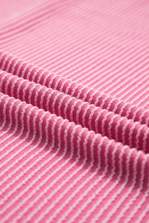 Solid Corded Textured Knit Exposed Stitching T-shirt