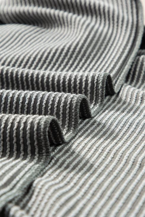 Solid Corded Textured Knit Exposed Stitching T-shirt